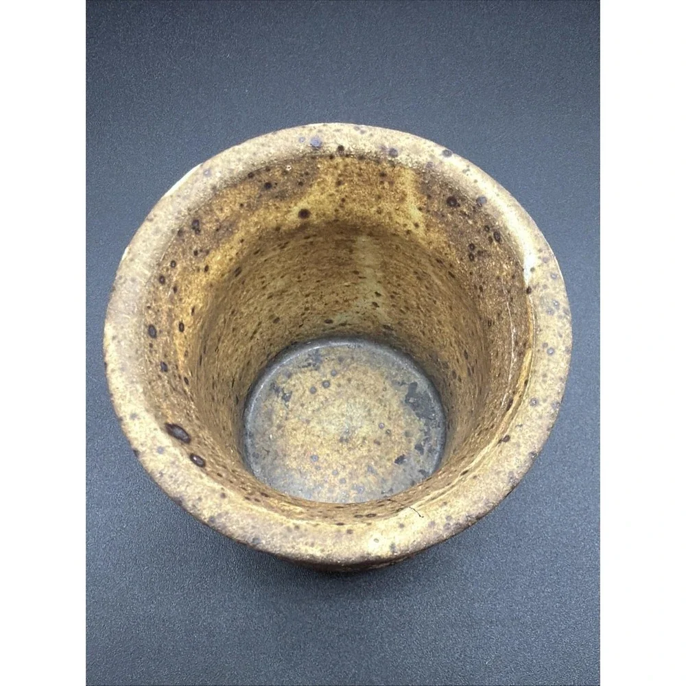 VTG Studio Pottery Small Vase Crock Brown Speckled Stoneware Rustic 3 1/2 In